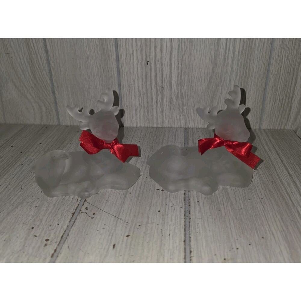 Vintage Frosted Glass Reindeer Christmas Candle Holders Centurion Collection
